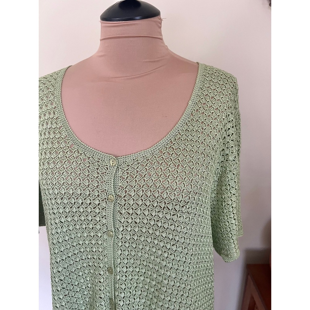 Vintage Liz Claiborne Green Open Knit Cardigan - Picture 4 of 6